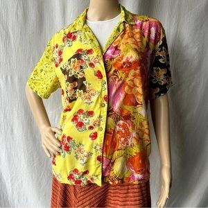 Urban Outfitters Uo Bright Floral Fruit Pattern Light Weight Button Down